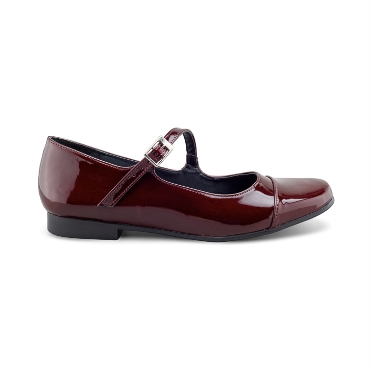 Flat de Charol Mary Jane para Mujer en Color Vino con Tira Cruzada