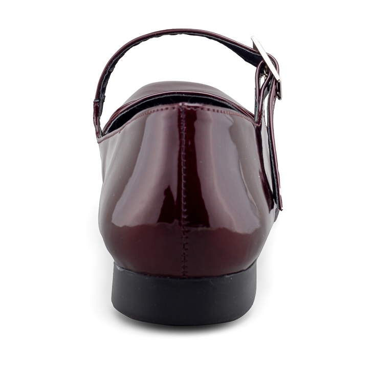 Flat de Charol Mary Jane para Mujer en Color Vino con Tira Cruzada