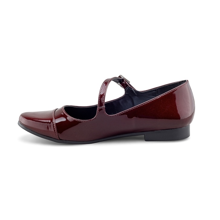 Flat de Charol Mary Jane para Mujer en Color Vino con Tira Cruzada