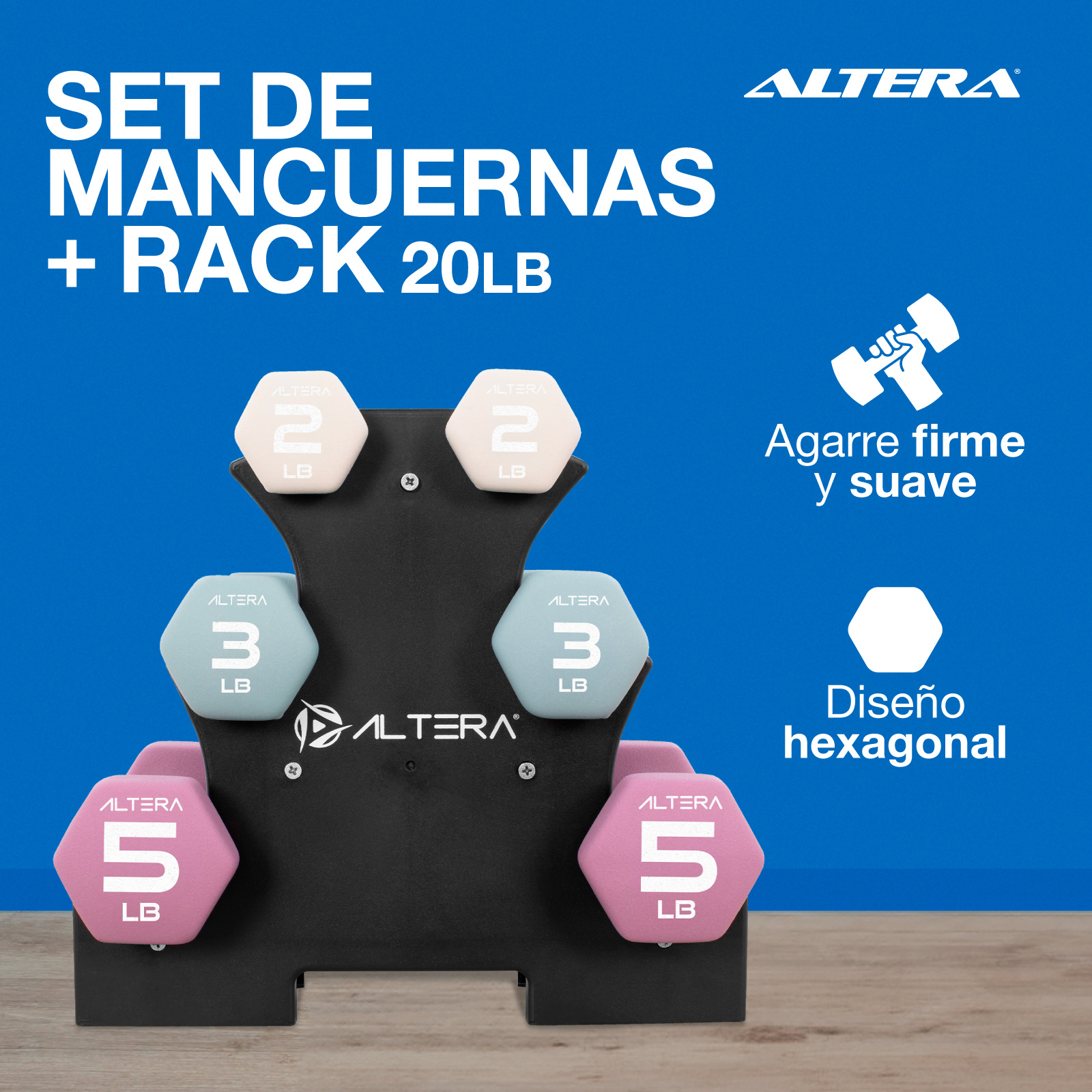 Mancuernas 20 Libras Altera Set De 6 Pesas Para Ejercicio