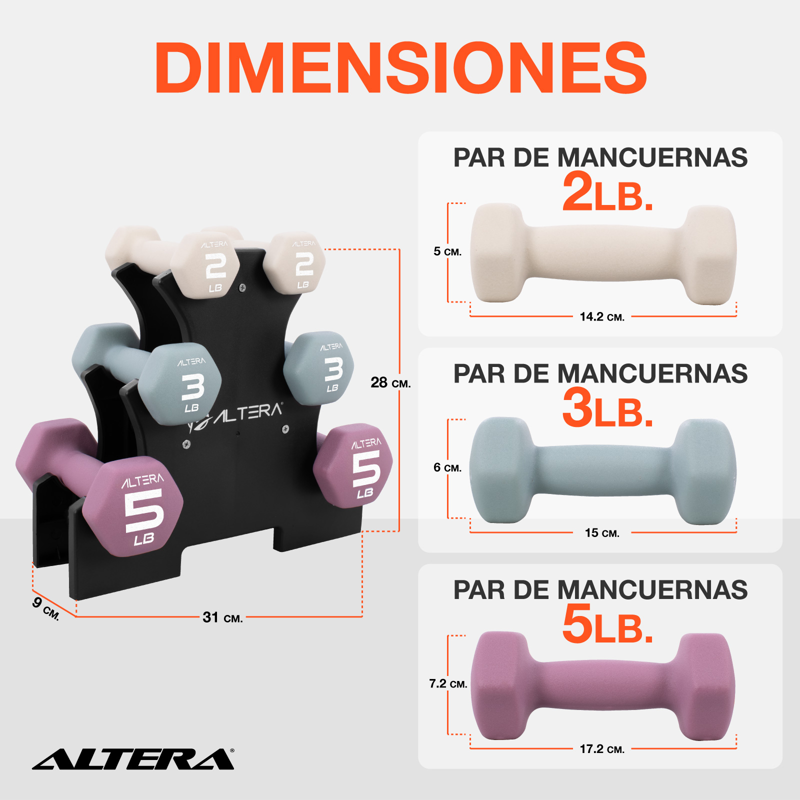 Mancuernas 20 Libras Altera Set De 6 Pesas Para Ejercicio