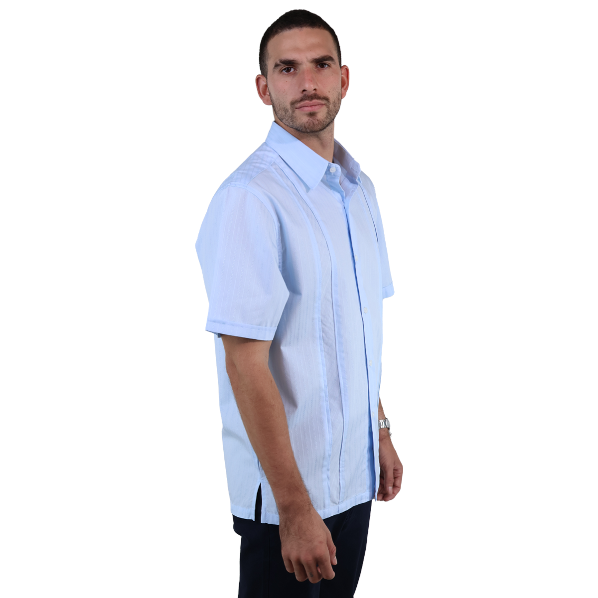 Camisa Tipo Guayabera Manga Corta Color Azul Cielo Con Textura Corte Clásico Para Hombre