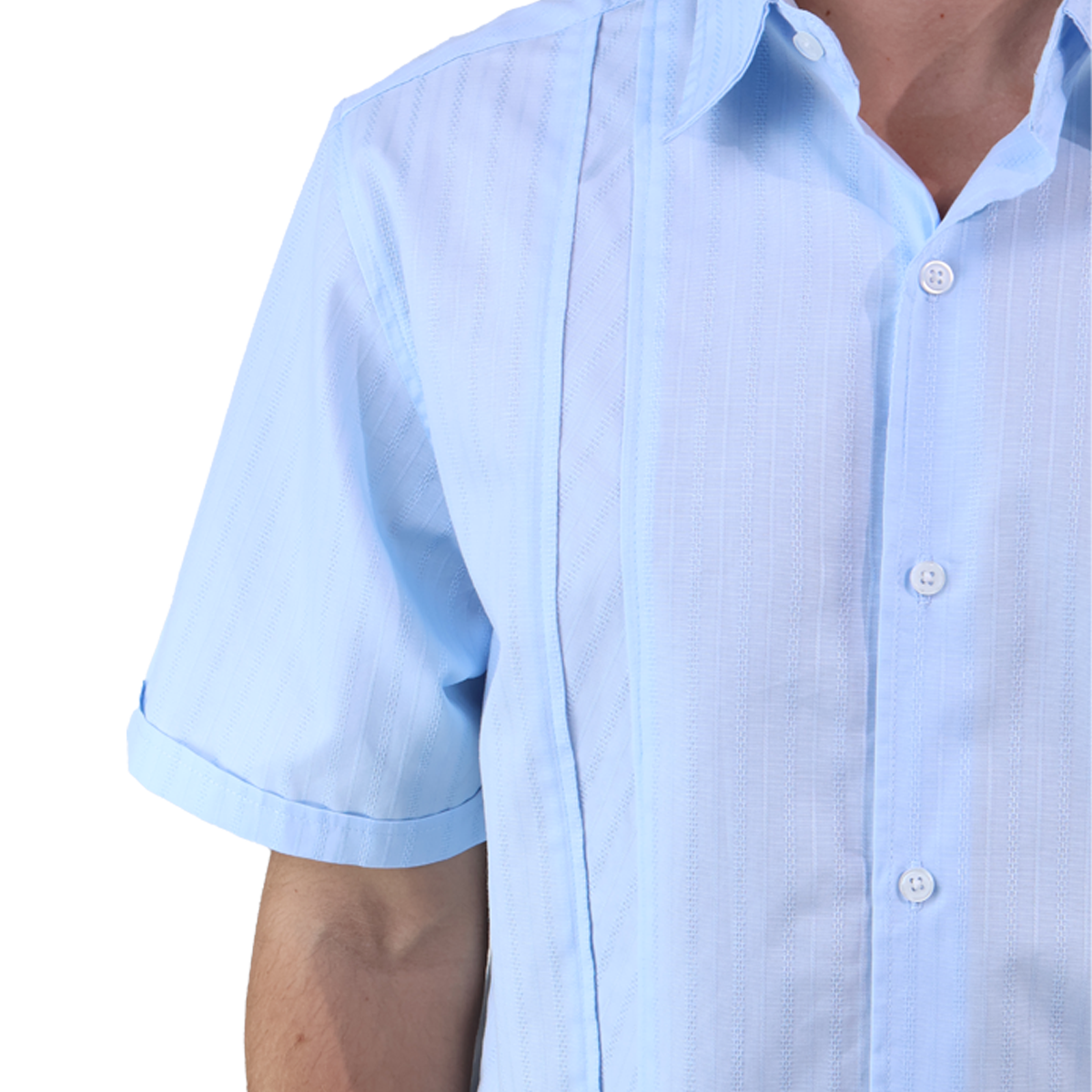 Camisa Tipo Guayabera Manga Corta Color Azul Cielo Con Textura Corte Clásico Para Hombre