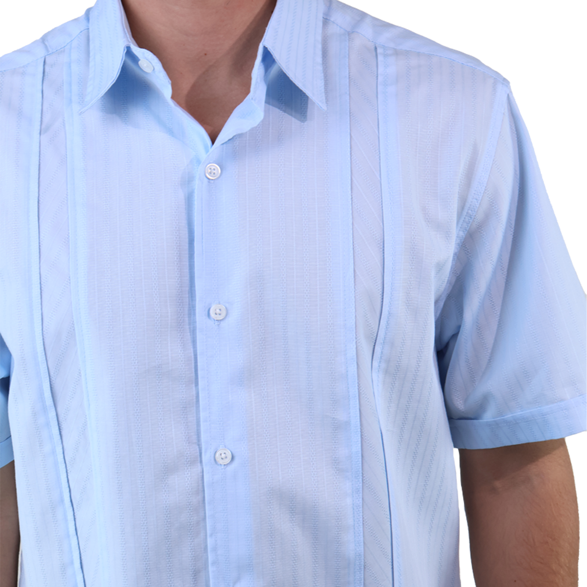 Camisa Tipo Guayabera Manga Corta Color Azul Cielo Con Textura Corte Clásico Para Hombre