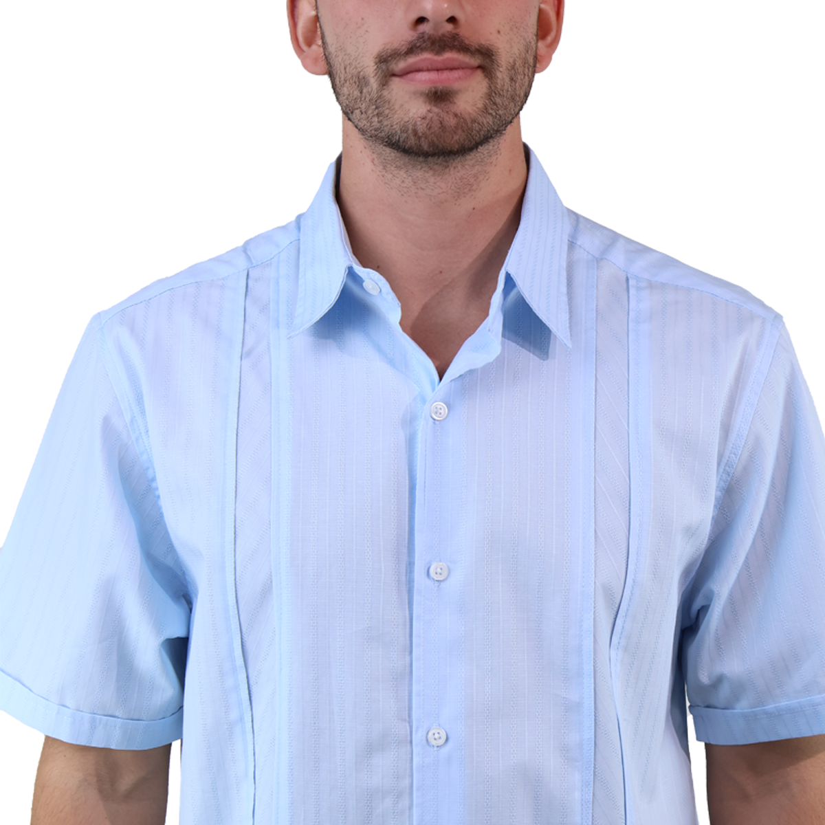Camisa Tipo Guayabera Manga Corta Color Azul Cielo Con Textura Corte Clásico Para Hombre