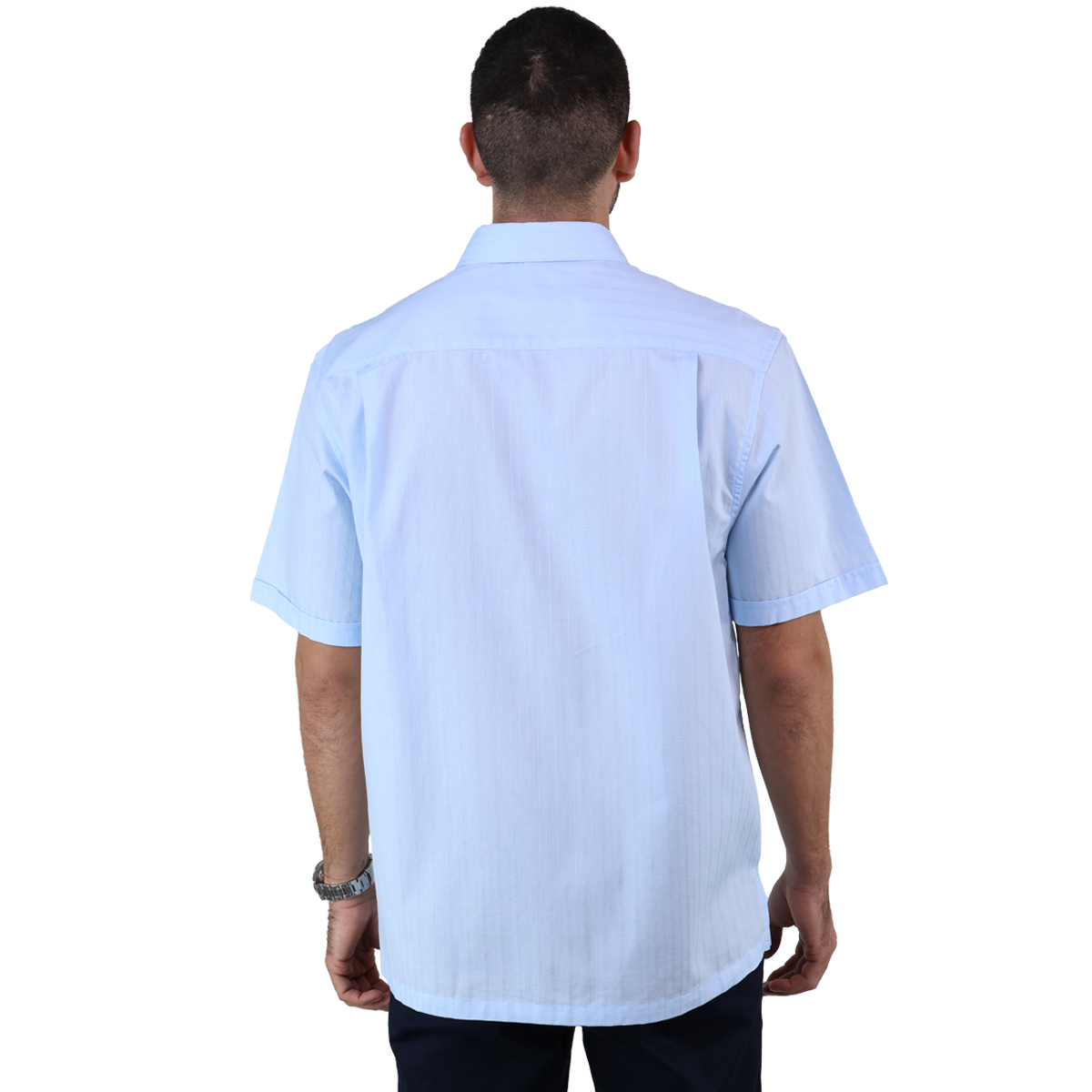 Camisa Tipo Guayabera Manga Corta Color Azul Cielo Con Textura Corte Clásico Para Hombre