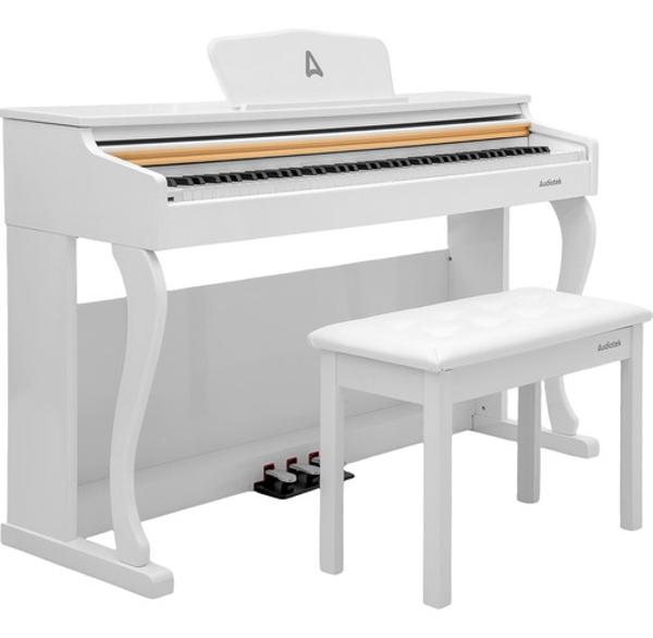 Piano Teclado Electrico 88 Teclas Digital 15v 3a 900 Ritmos Blanco Audiotek
