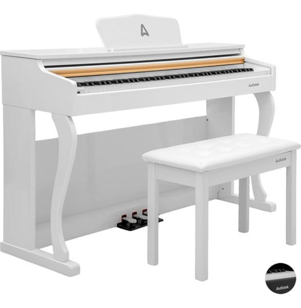 Piano Teclado Electrico 88 Teclas Digital 15v 3a 900 Ritmos Blanco Audiotek