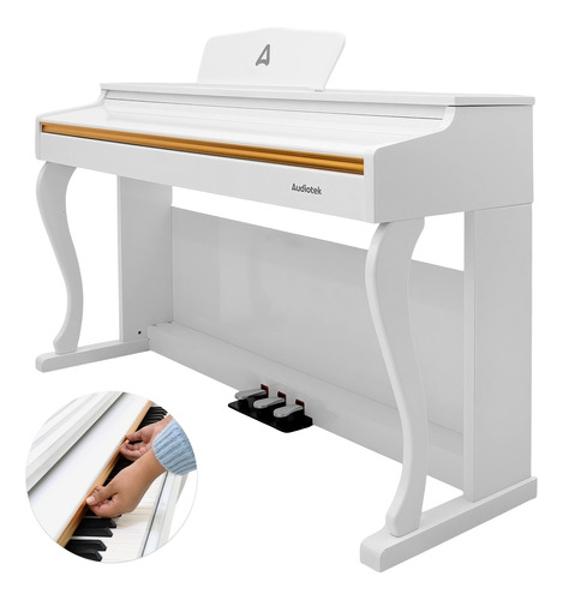 Piano Teclado Electrico 88 Teclas Digital 15v 3a 900 Ritmos Blanco Audiotek