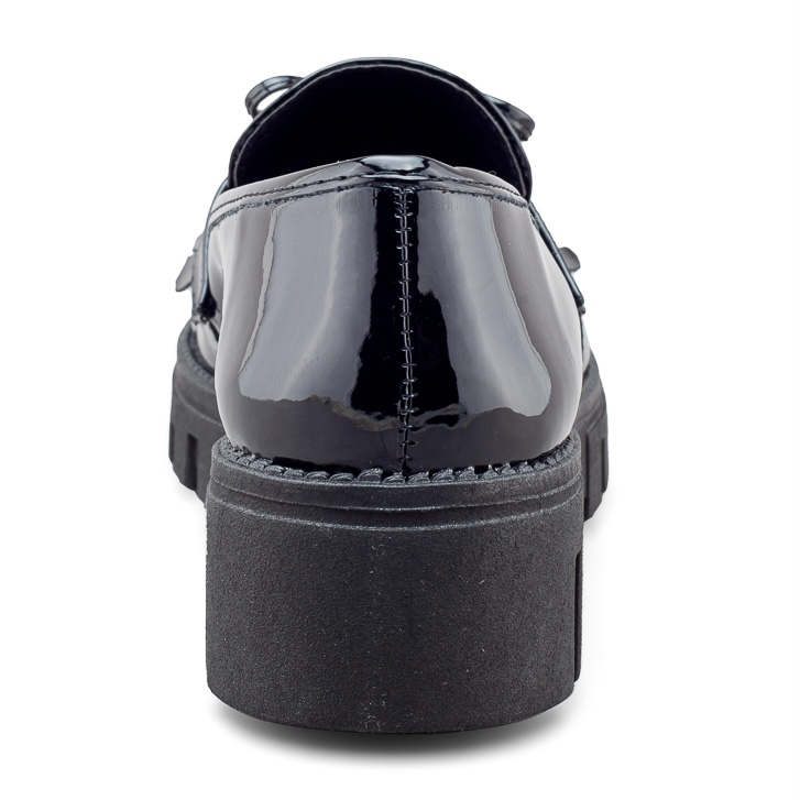 Mocasín Chunky de Charol Negro con Moño y Plataforma