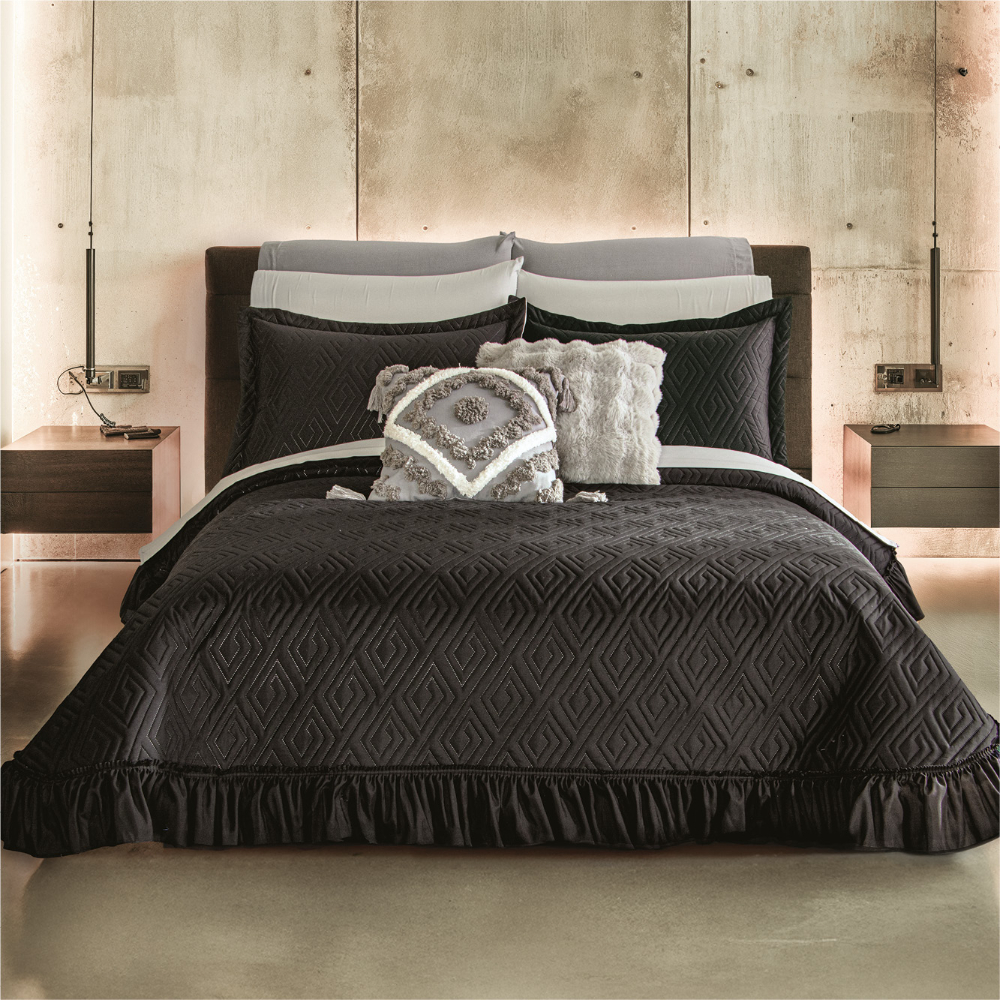 Colcha Neo Negra C/Holán Mat/Queen Size Poliéster Concord