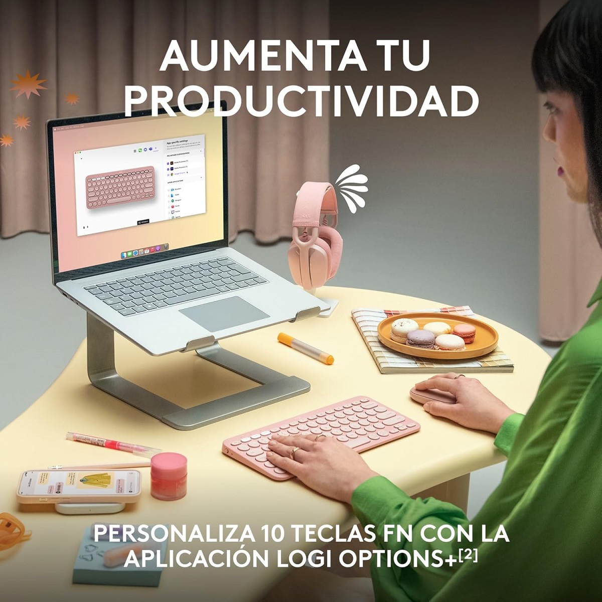 Teclado Logitech Bluetooth PEBBLE KEYS 2 K380S Rosado 920-011785