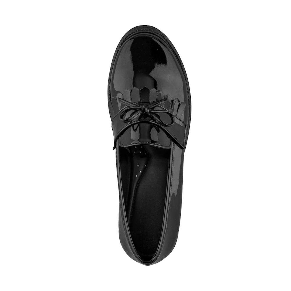 Mocasín Chunky de Charol Negro con Moño y Plataforma
