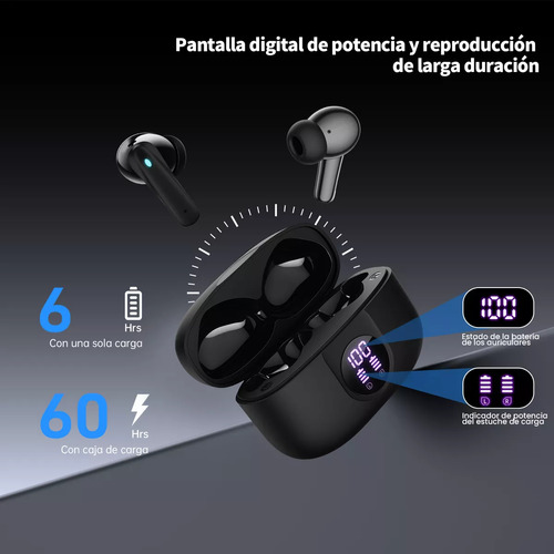 Audífonos Inalámbricos Occiam P91 In Ear Bluetooth 5.4 ANC ±30dB Cancelación de Ruido Color Negro 60H Autonomía ENC Conexión Rápida HI-FI Bajo IPX7