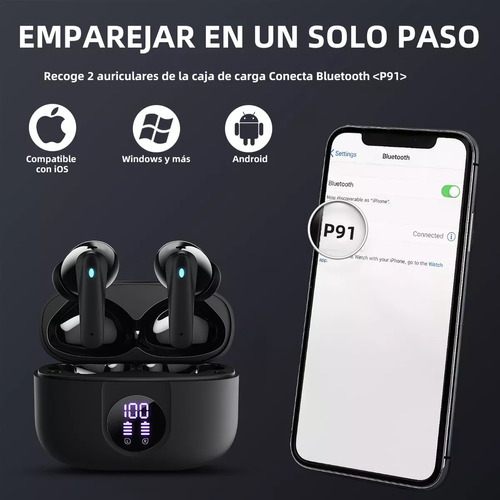 Audífonos Inalámbricos Occiam P91 In Ear Bluetooth 5.4 ANC ±30dB Cancelación de Ruido Color Negro 60H Autonomía ENC Conexión Rápida HI-FI Bajo IPX7