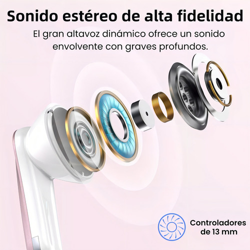 Audífonos Inalámbricos Occiam P91 In Ear Bluetooth 5.4 ANC ±30dB Cancelación de Ruido Color Rosa 60H Autonomía ENC Conexión Rápida Carga Inalámbrica HI-FI Bajo IPX7