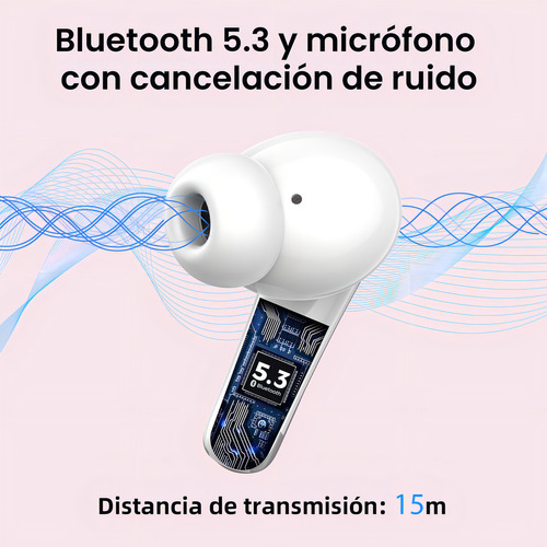 Audífonos Inalámbricos Occiam P91 In Ear Bluetooth 5.4 ANC ±30dB Cancelación de Ruido Color Rosa 60H Autonomía ENC Conexión Rápida Carga Inalámbrica HI-FI Bajo IPX7