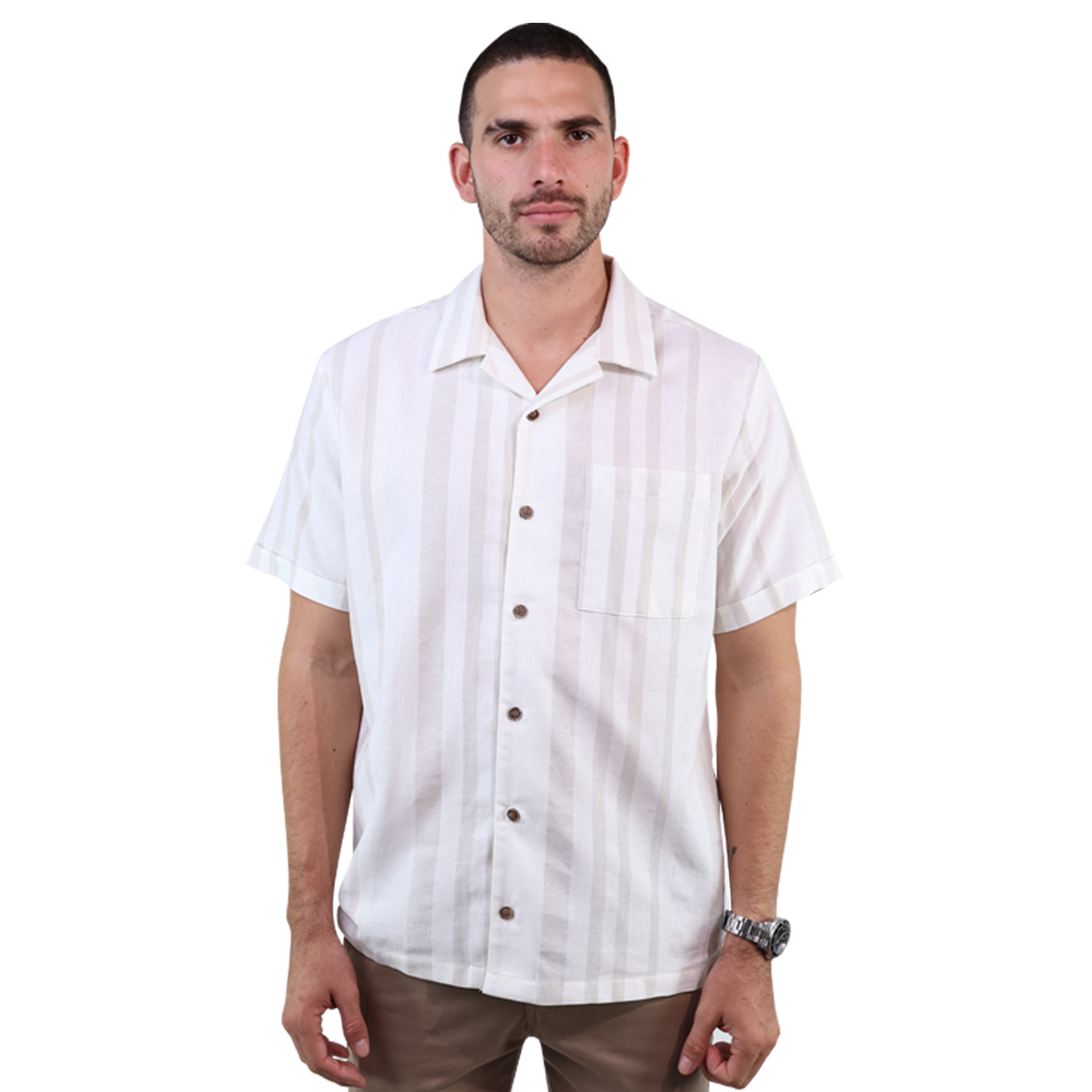 Camisa De Algodón Manga Corta Estilo Resort Estampado Arena Para Caballero