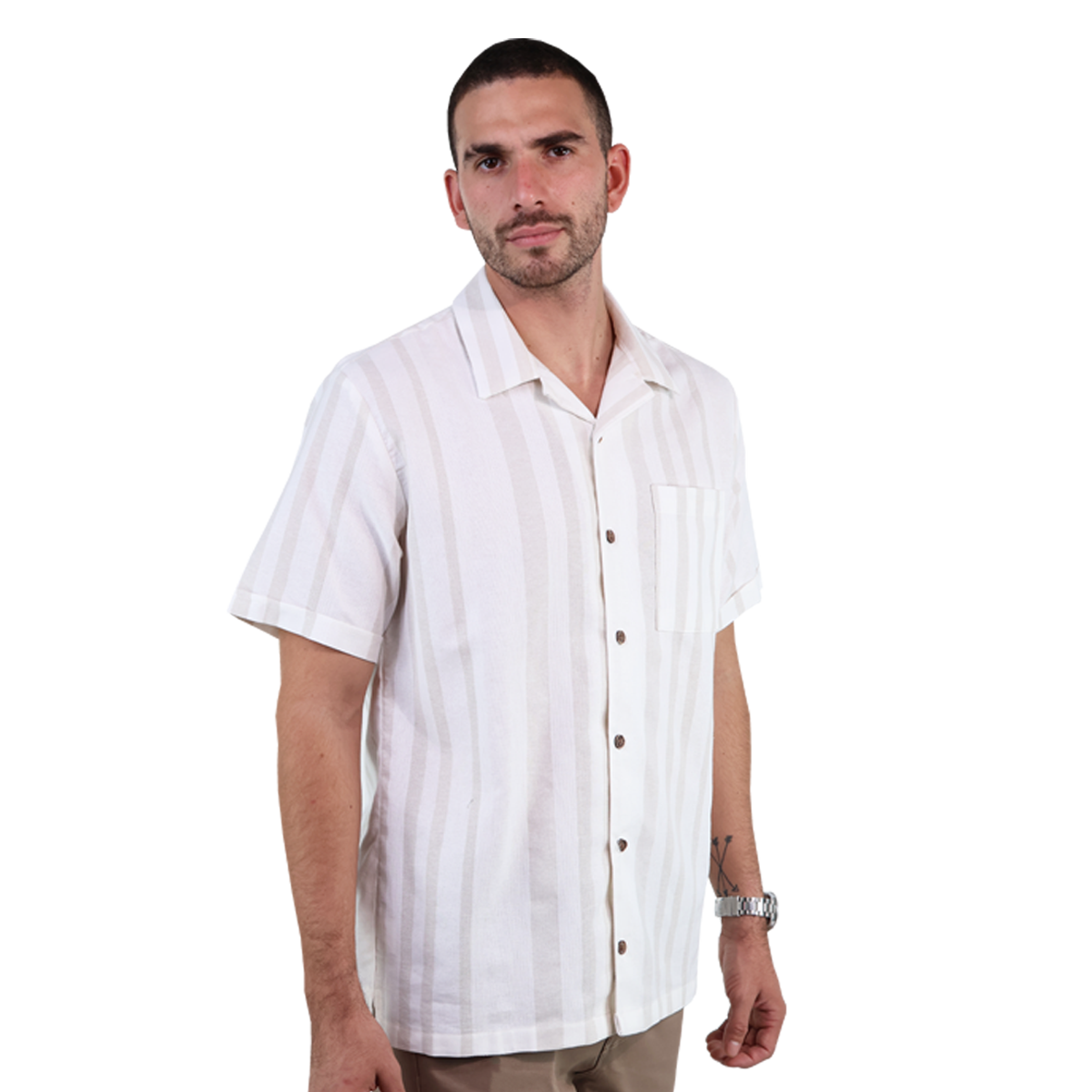 Camisa De Algodón Manga Corta Estilo Resort Estampado Arena Para Caballero