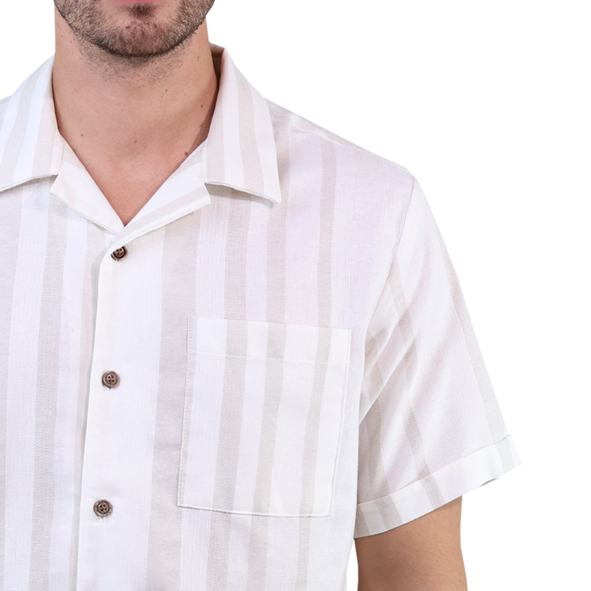 Camisa De Algodón Manga Corta Estilo Resort Estampado Arena Para Caballero