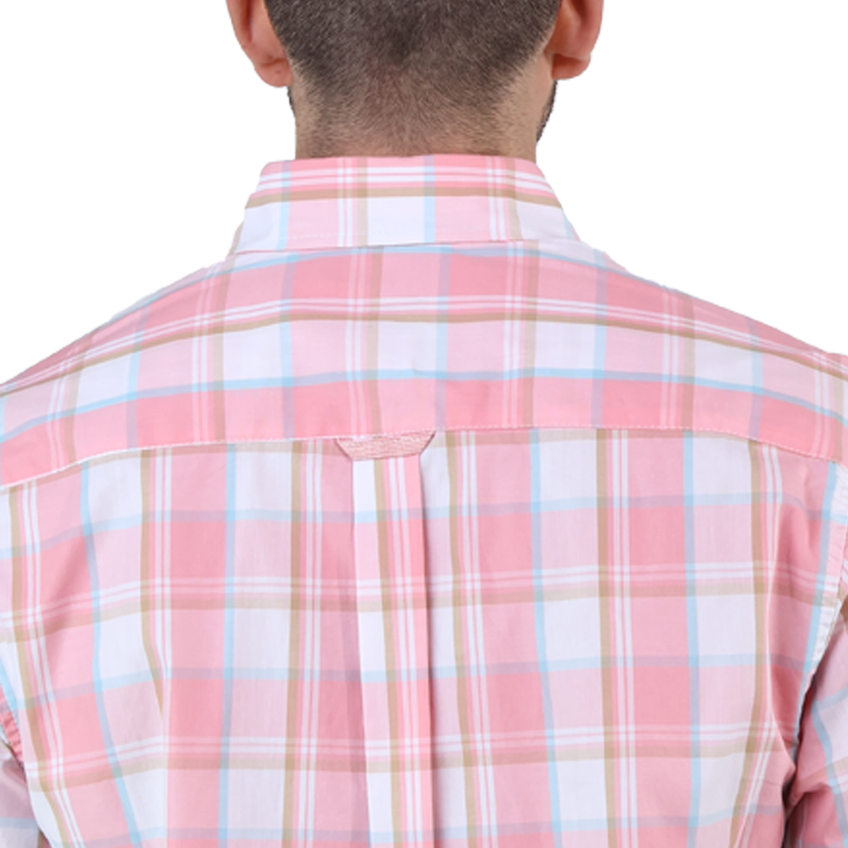 Camisa De Algodón Con Textura De Cuadros Rosa Manga Corta Para Hombre