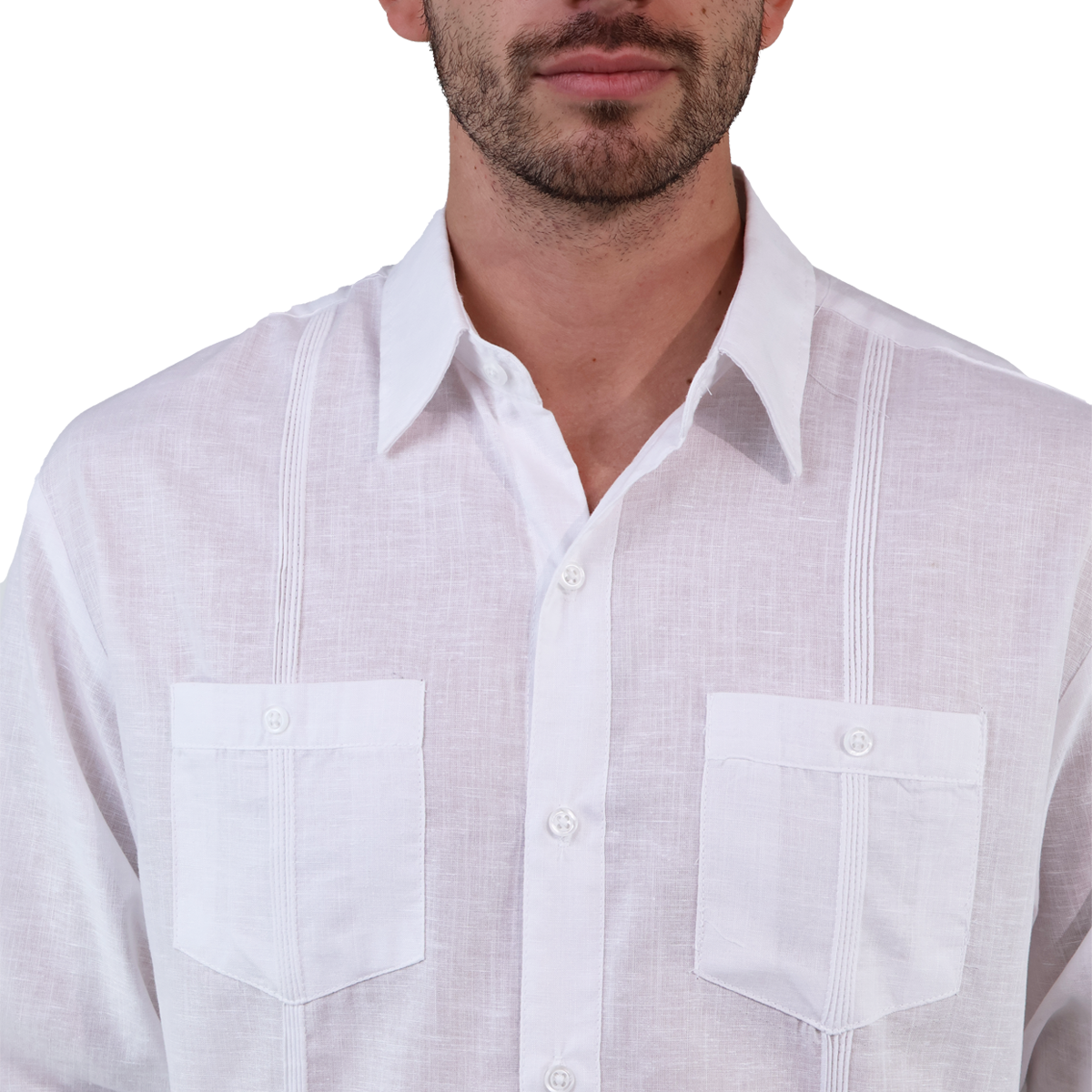 Guayabera Manga Larga Color Blanca Cuello Italiano Corte Clasico Para Caballero