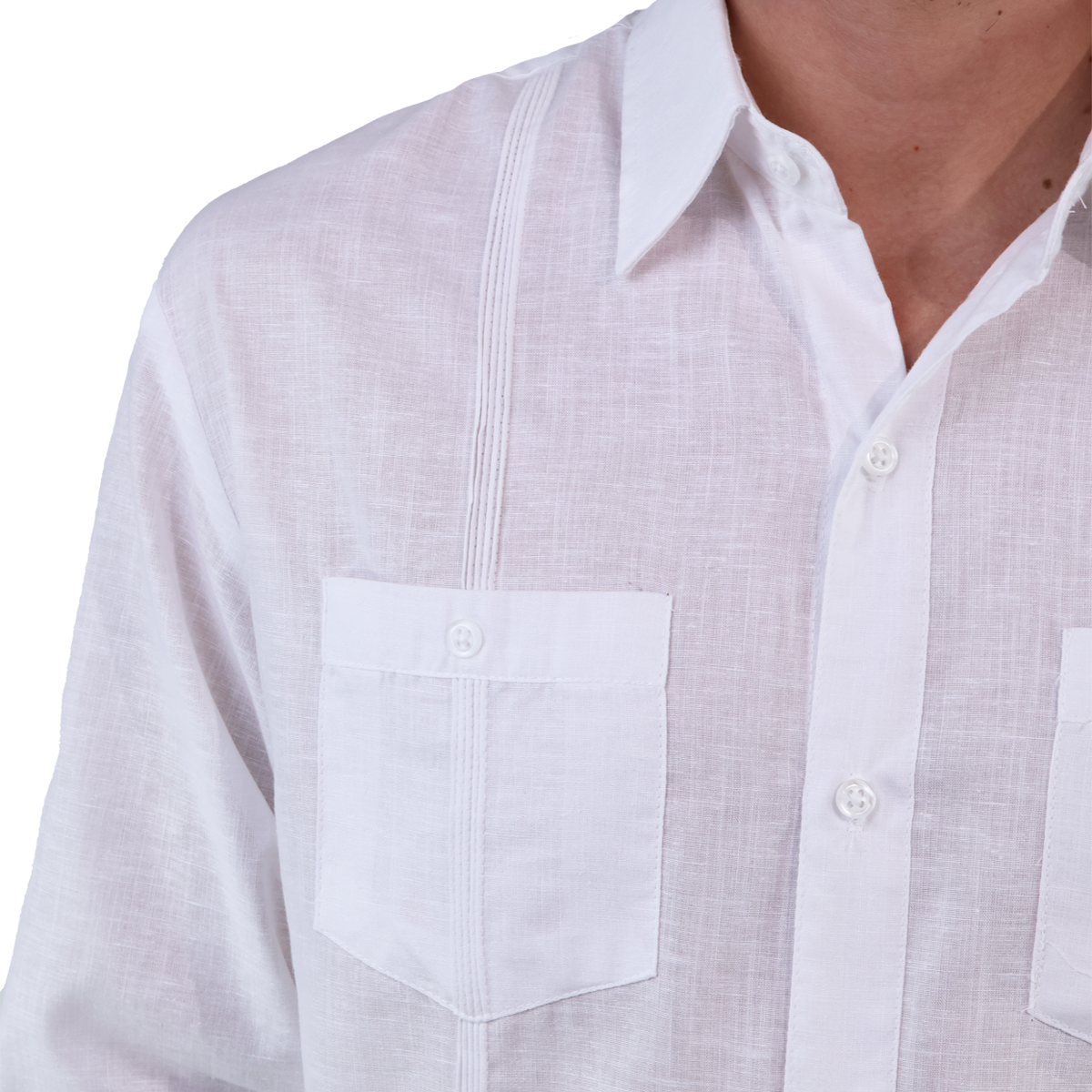 Guayabera Manga Larga Color Blanca Cuello Italiano Corte Clasico Para Caballero