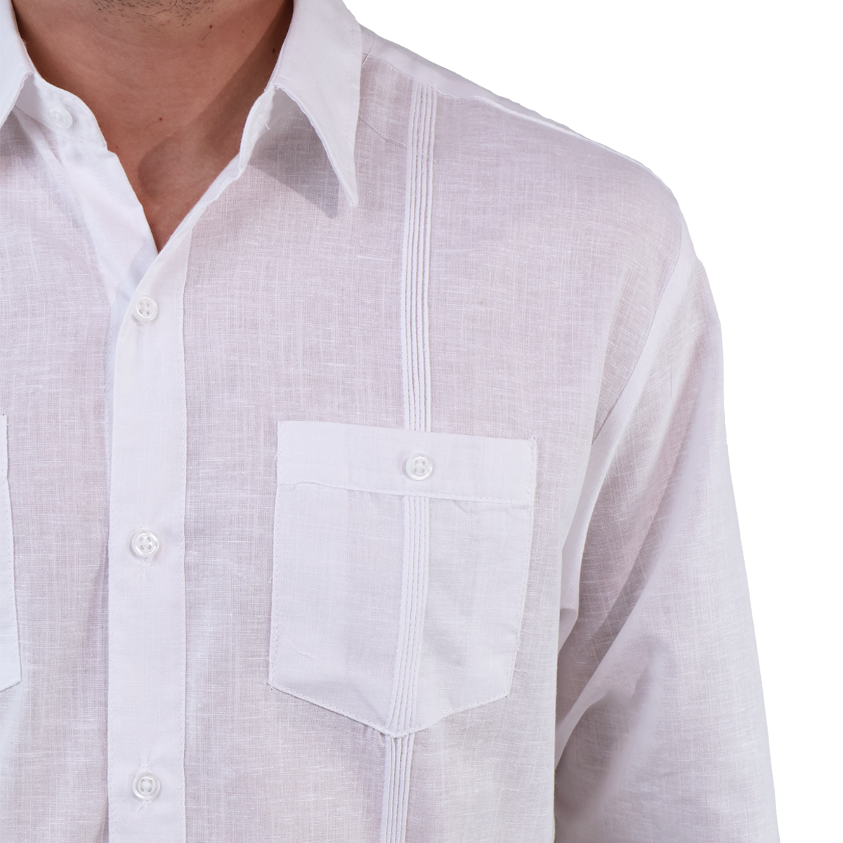 Guayabera Manga Larga Color Blanca Cuello Italiano Corte Clasico Para Caballero