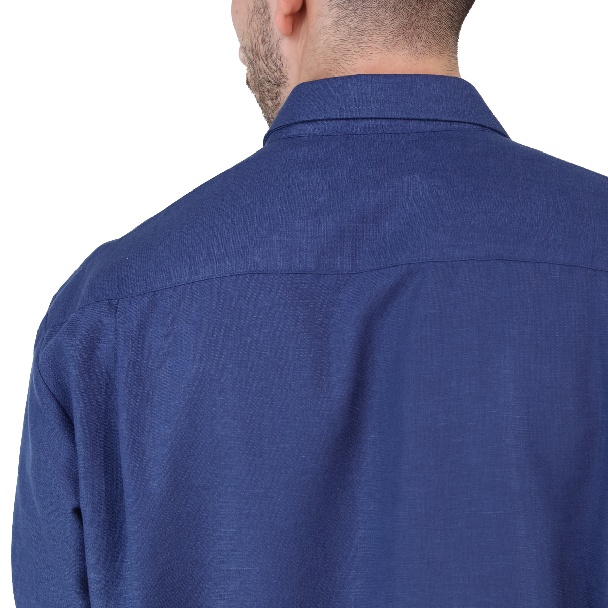 Guayabera Corte Clasico Azul Marino Manga Larga Con Alforza Textura Lino Para Hombre