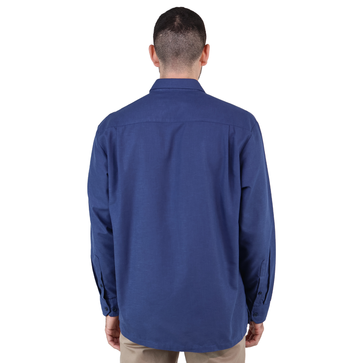 Guayabera Corte Clasico Azul Marino Manga Larga Con Alforza Textura Lino Para Hombre