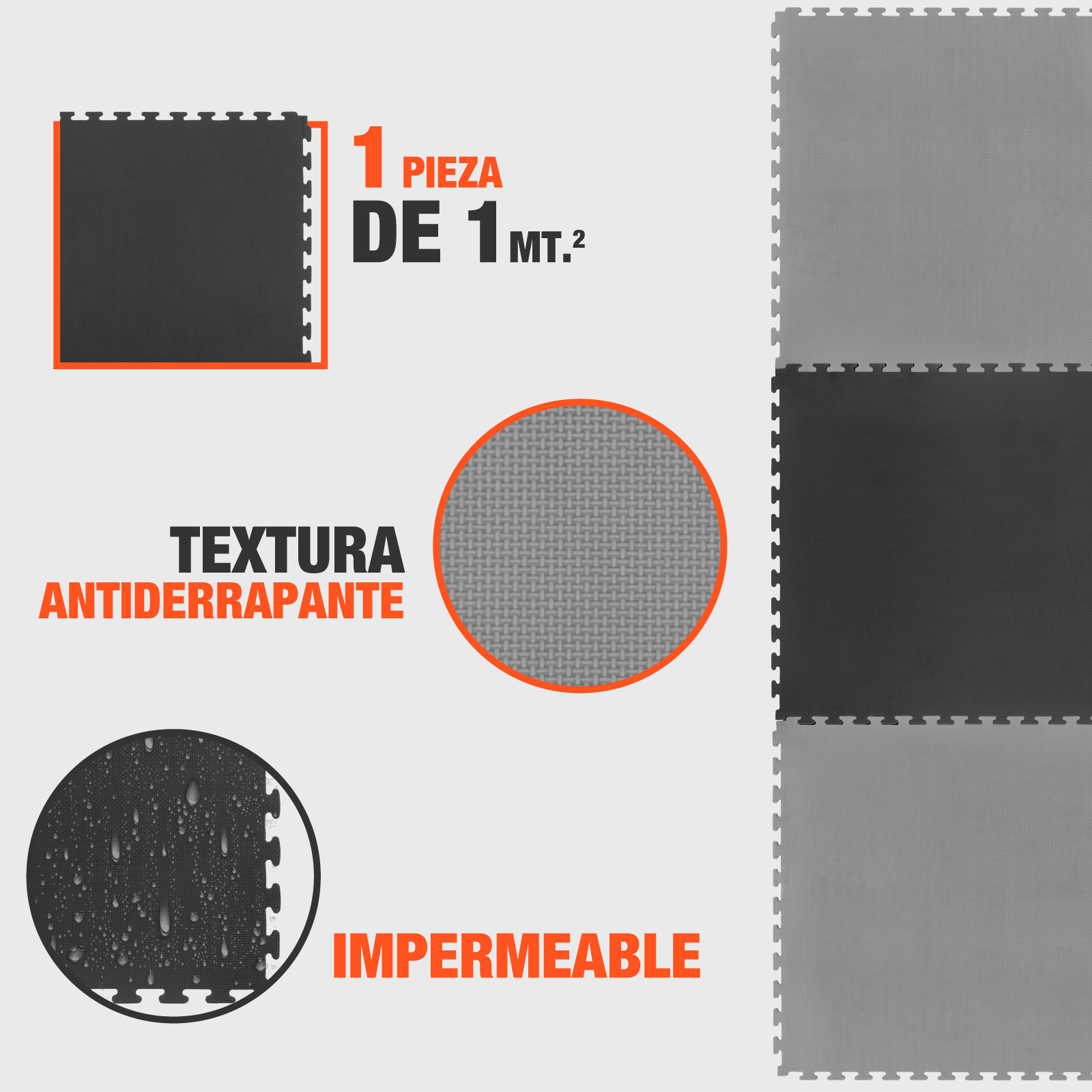 Tatami Judo Taekwondo Piso Para Gimnasio 1m Altera 1pza Patron T Color Negro-Gris