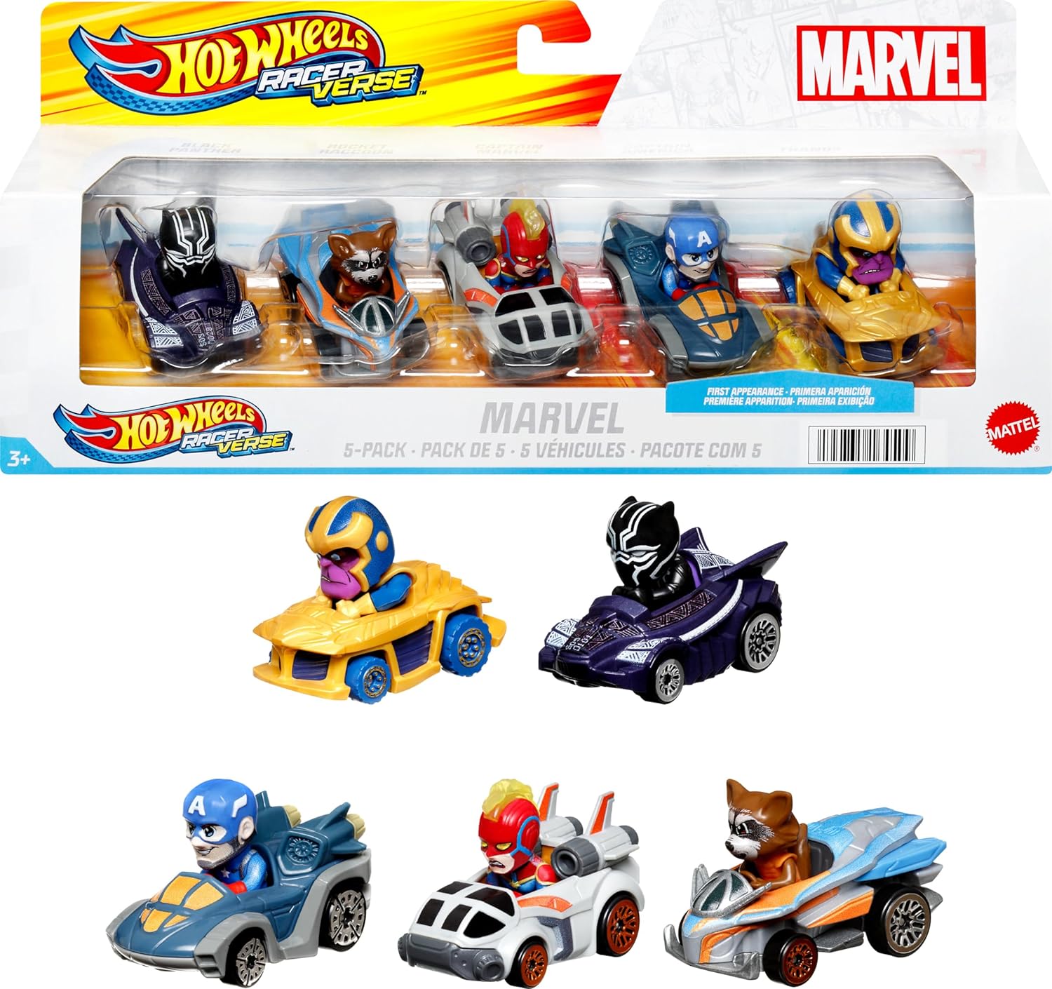 Hot Wheels Racerverse Vehículo Juguete Paquete 5 Personajes Superhéroes Marvel