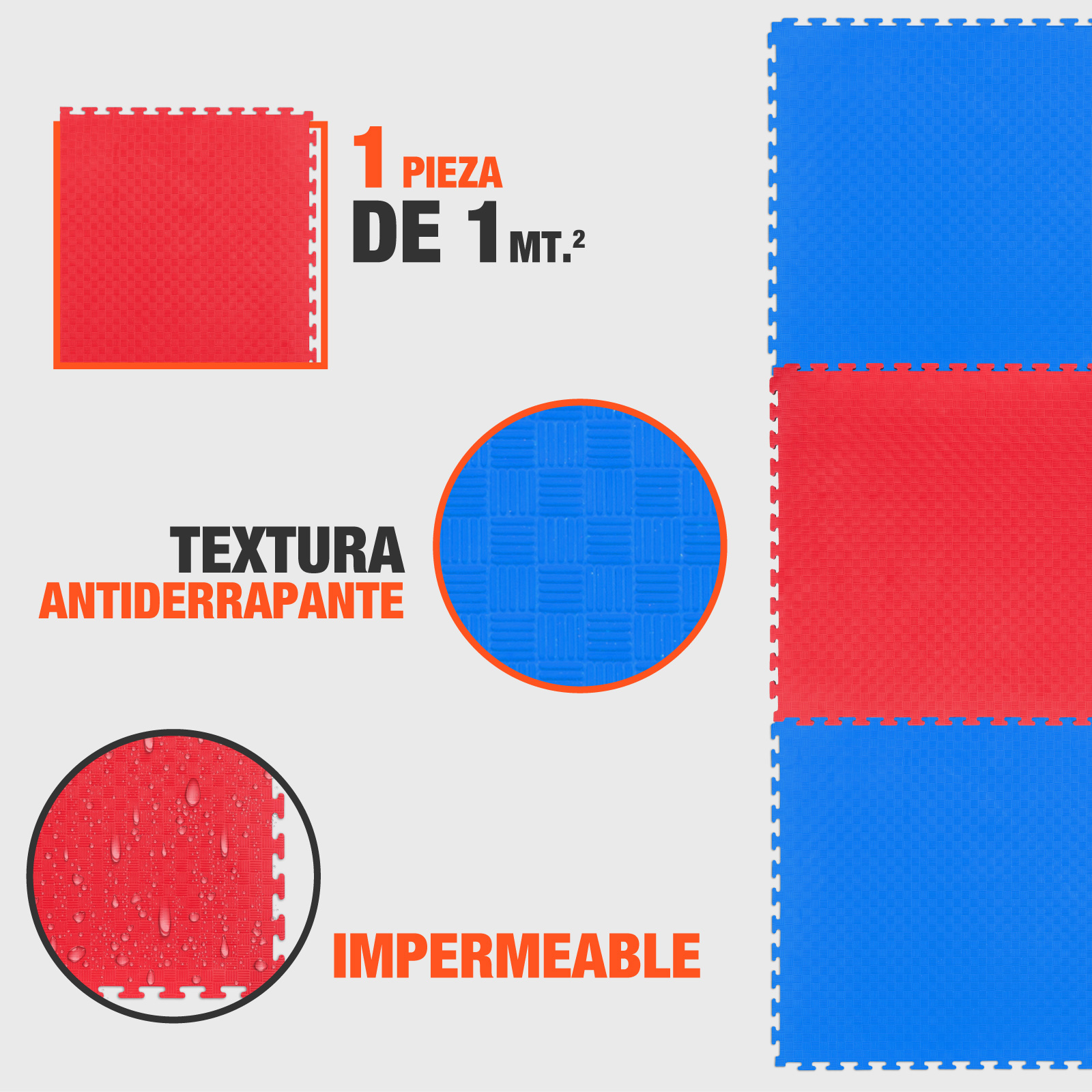Tatami Judo Taekwondo Piso Para Gimnasio 1m Altera 1pz Patron Cuadros Color Rojo-Azul 