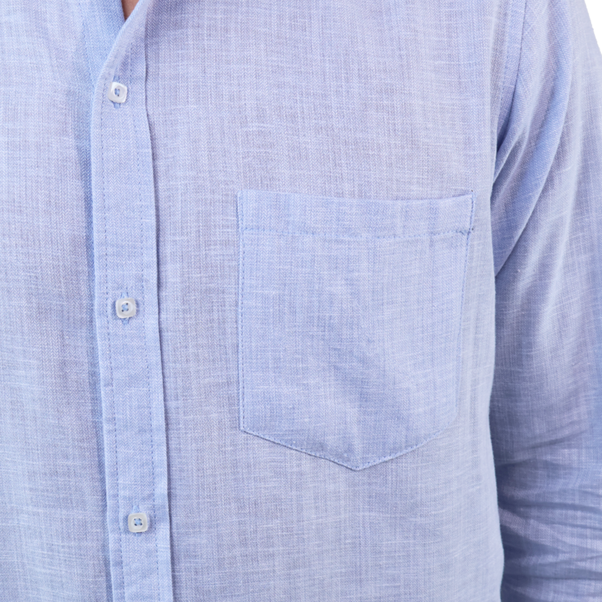 Camisa Manga Larga Slim Fit Cuello Mao Textura Lino Para Hombre
