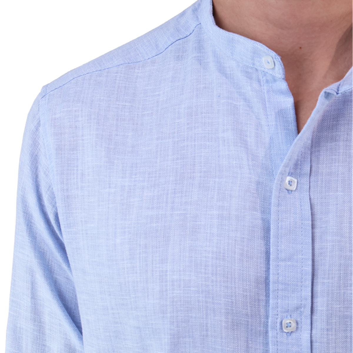 Camisa Manga Larga Slim Fit Cuello Mao Textura Lino Para Hombre