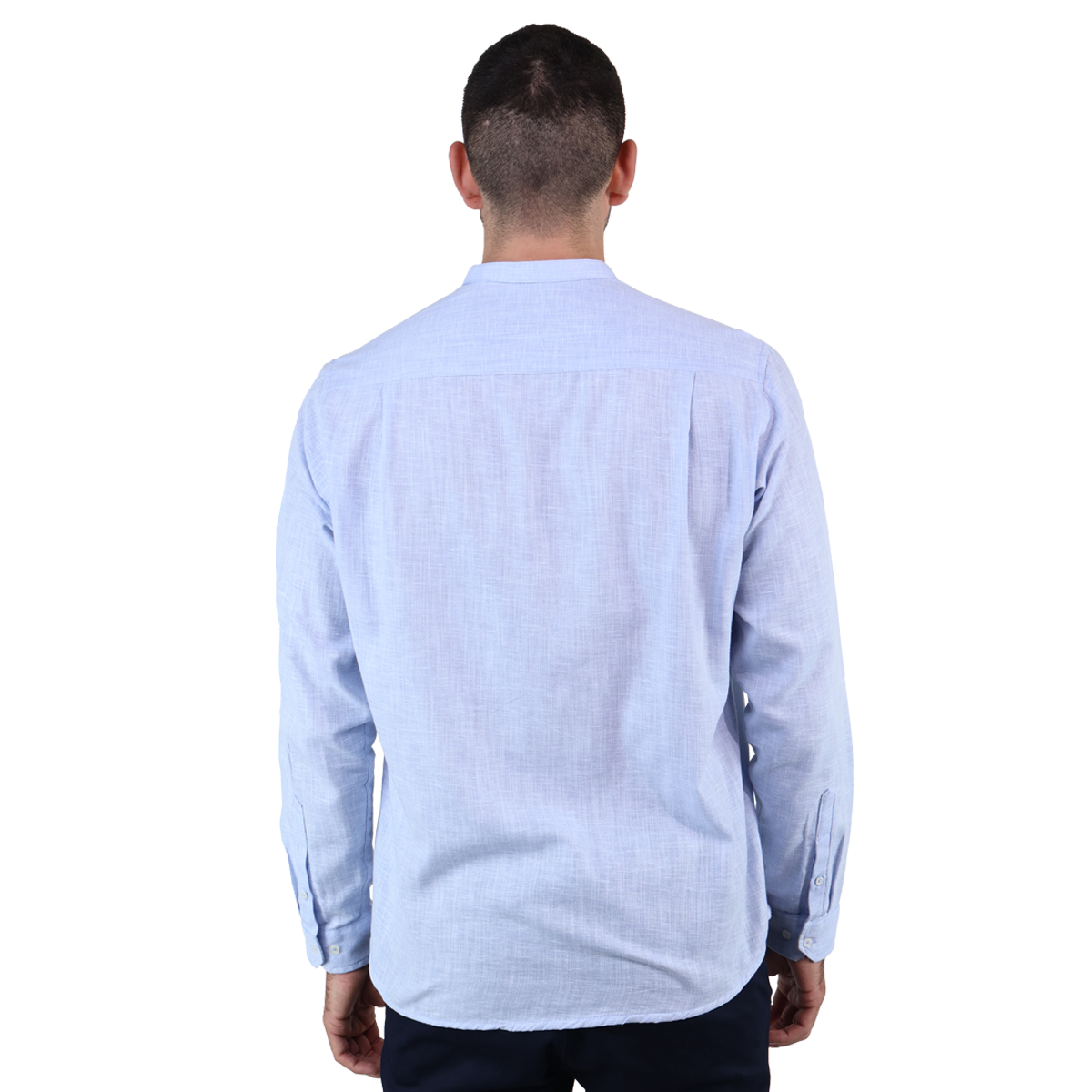 Camisa Manga Larga Slim Fit Cuello Mao Textura Lino Para Hombre