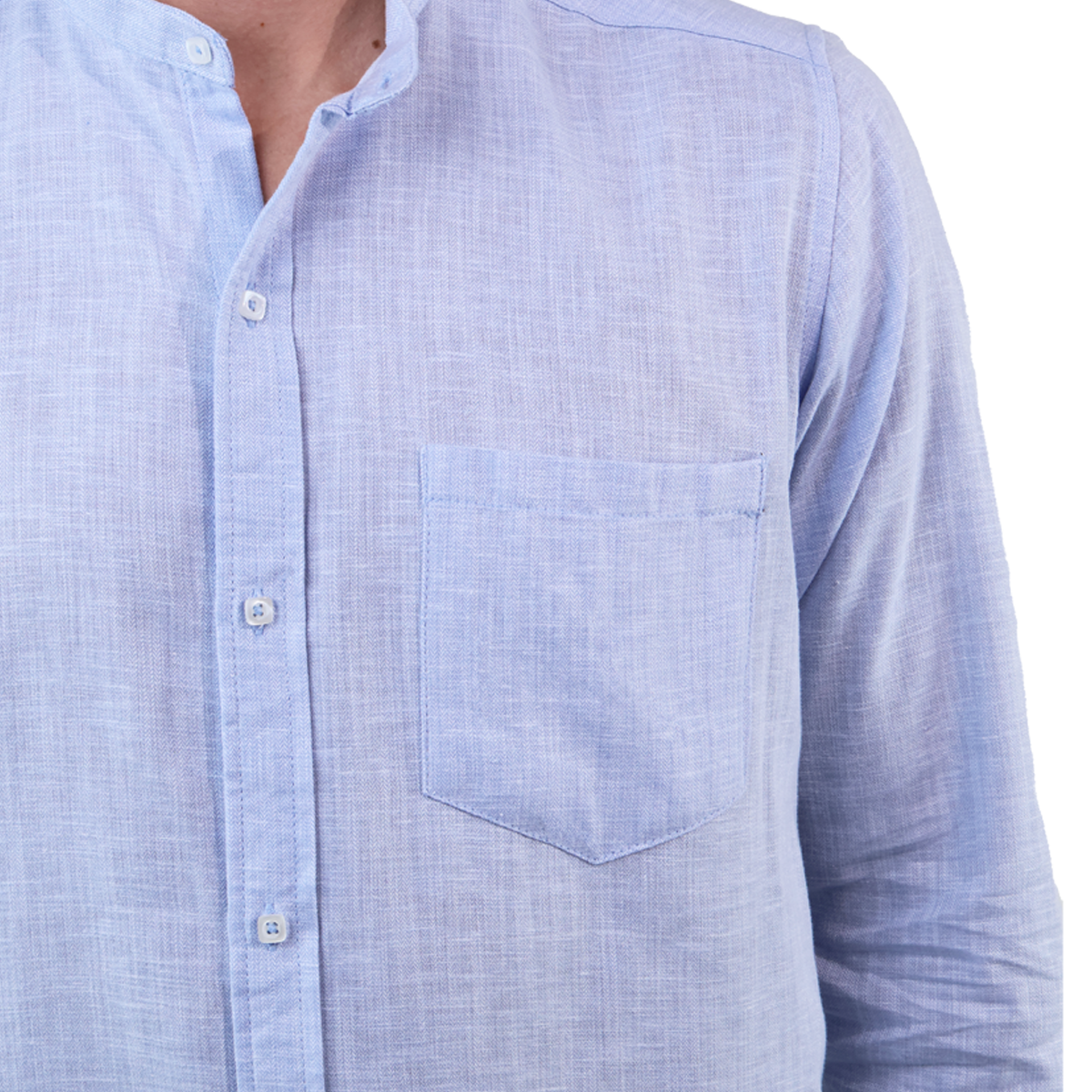 Camisa Manga Larga Slim Fit Cuello Mao Textura Lino Para Hombre
