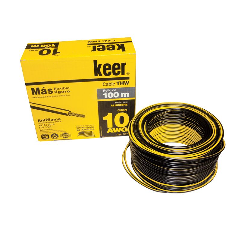 Rollo de cable THW calibre 10 AWG negro