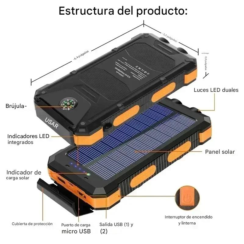 Banco energía Solar portátil 200000mAh verde tipo c usb rújula batería acampar aire libre deportes