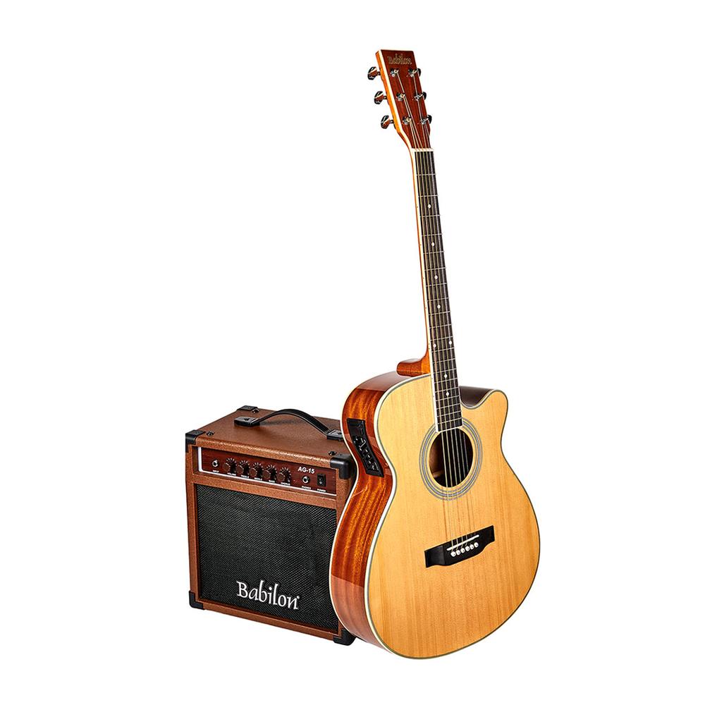 Paquete guitarra electroacústica c/amplificador GRANADA CE-NPK BABILON