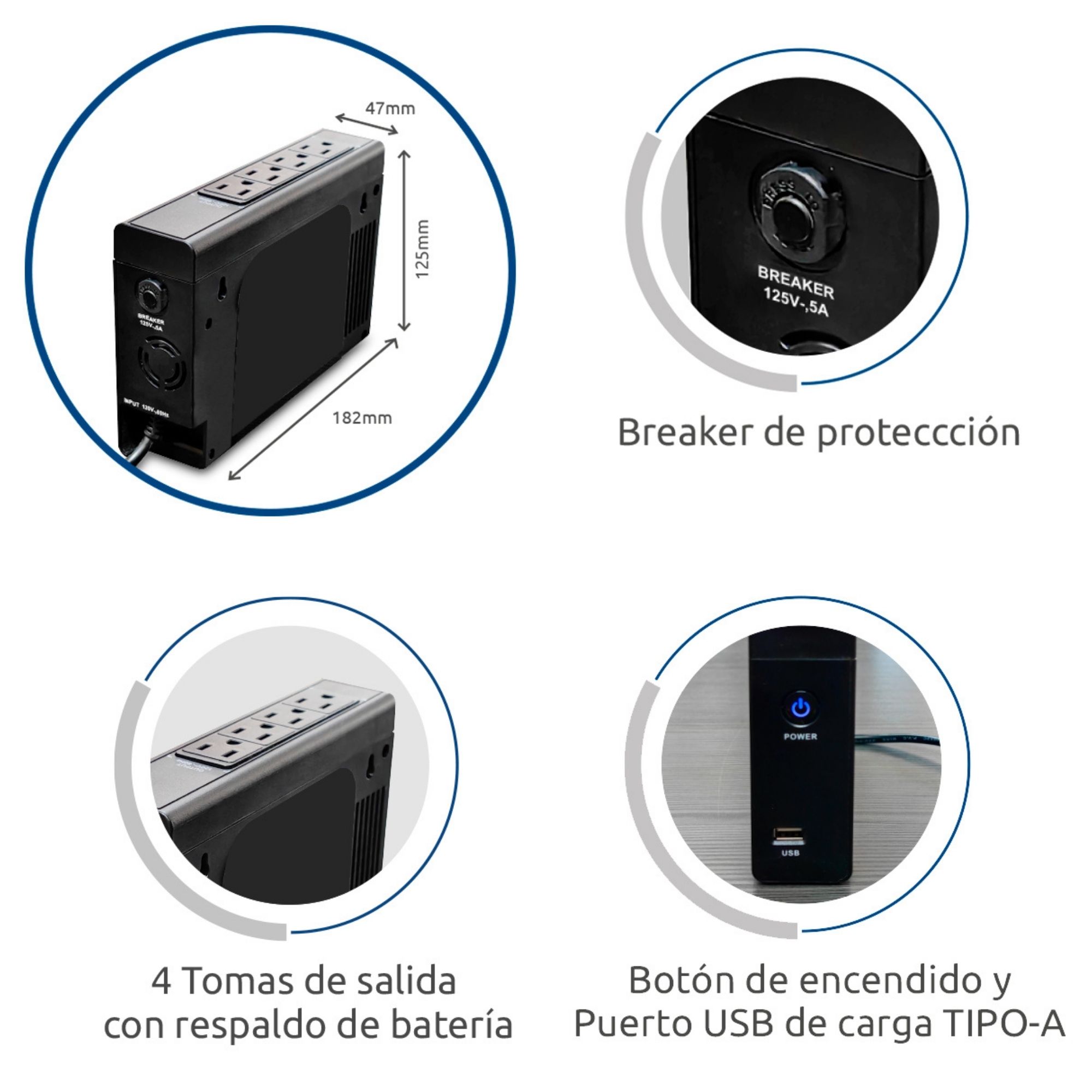 No Break Interactivo CDP Li-504 de 500VA/250W con 8 contactos, con Batería de Litio, Negro