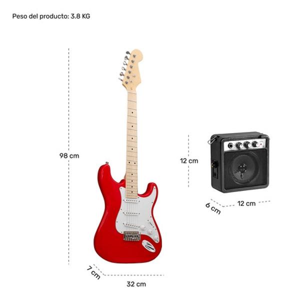 Guitarra Electrica Accesorios Rojo + Amplificador De Regalo 9v 5a Audiotek