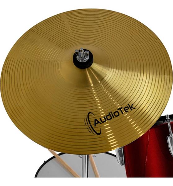 Bateria Musical Acustica 5pz Platillos Atriles Bombo 23 Pul Rojo Audiotek