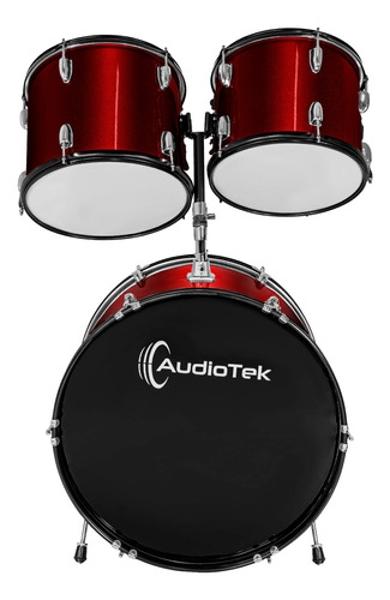 Bateria Musical Acustica 5pz Platillos Atriles Bombo 23 Pul Rojo Audiotek