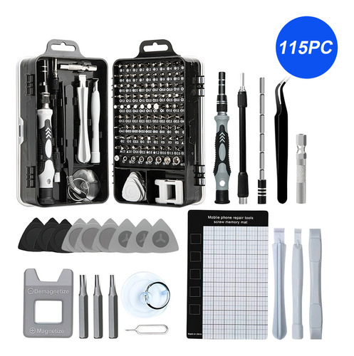 Kit De Desarmadores Y Herramientas Juego Mecánicas 115 En 1 Color Negro