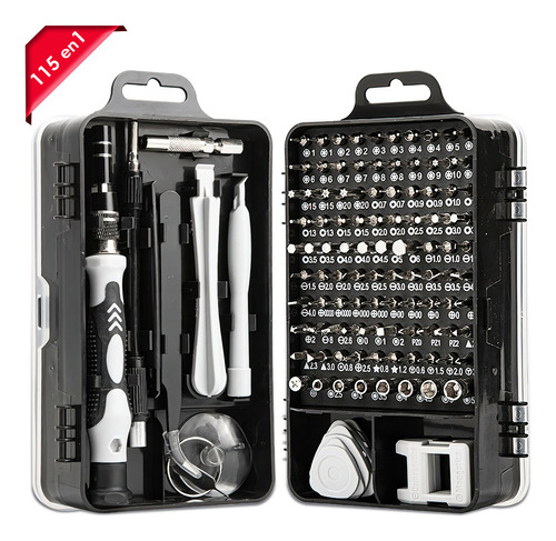Kit De Desarmadores Y Herramientas Juego Mecánicas 115 En 1 Color Negro