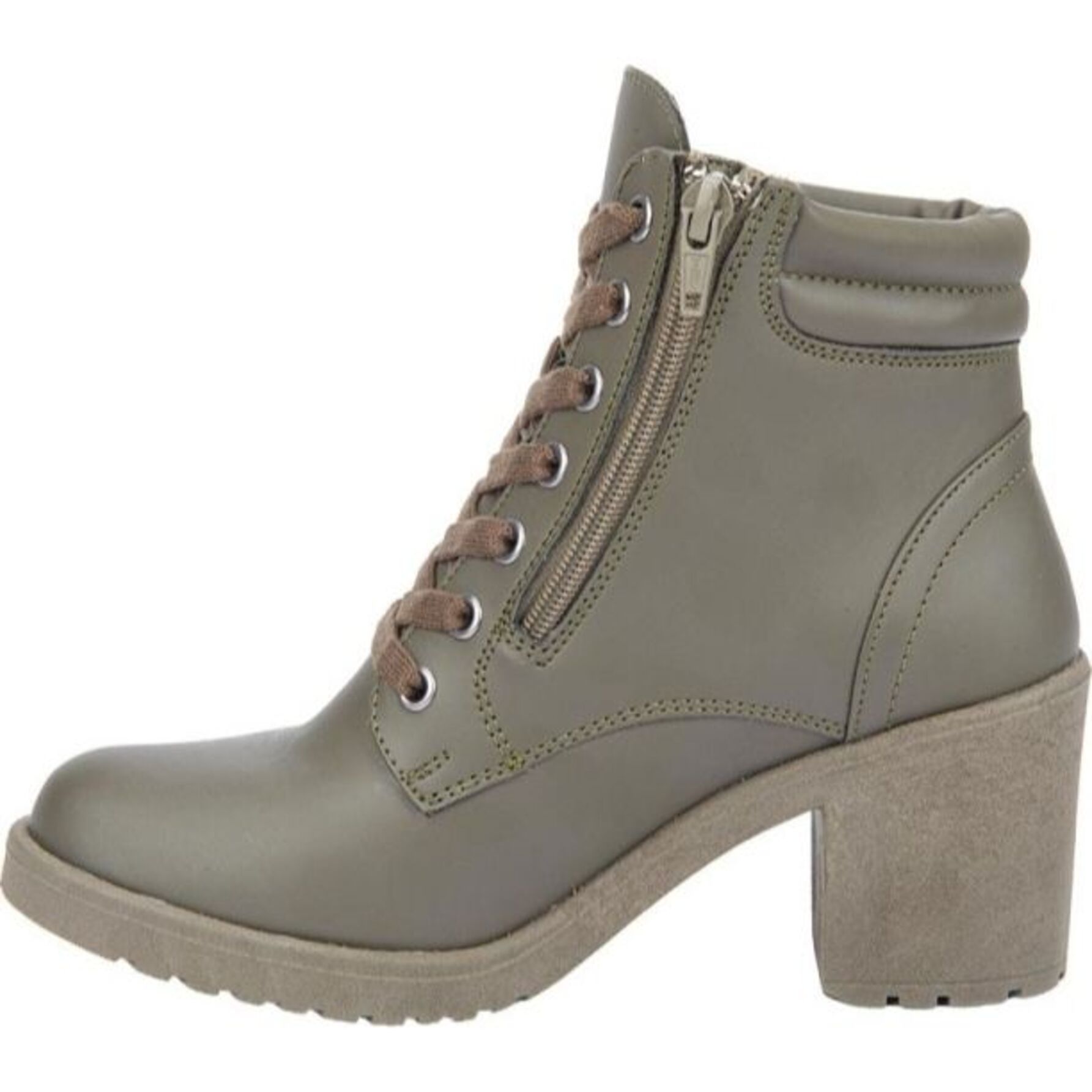 Botas para mujer, de tipo militar, con acabado graso, agujetas y tacón medio, marca HPC Polo, color verde olivo, mod. 1179715