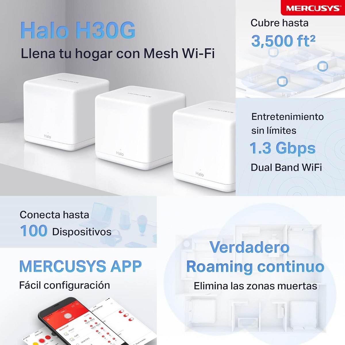 Kit Router Halo H30G Mercusys Dual Band AC1300 Mesh Wi-Fi 3 Pack
