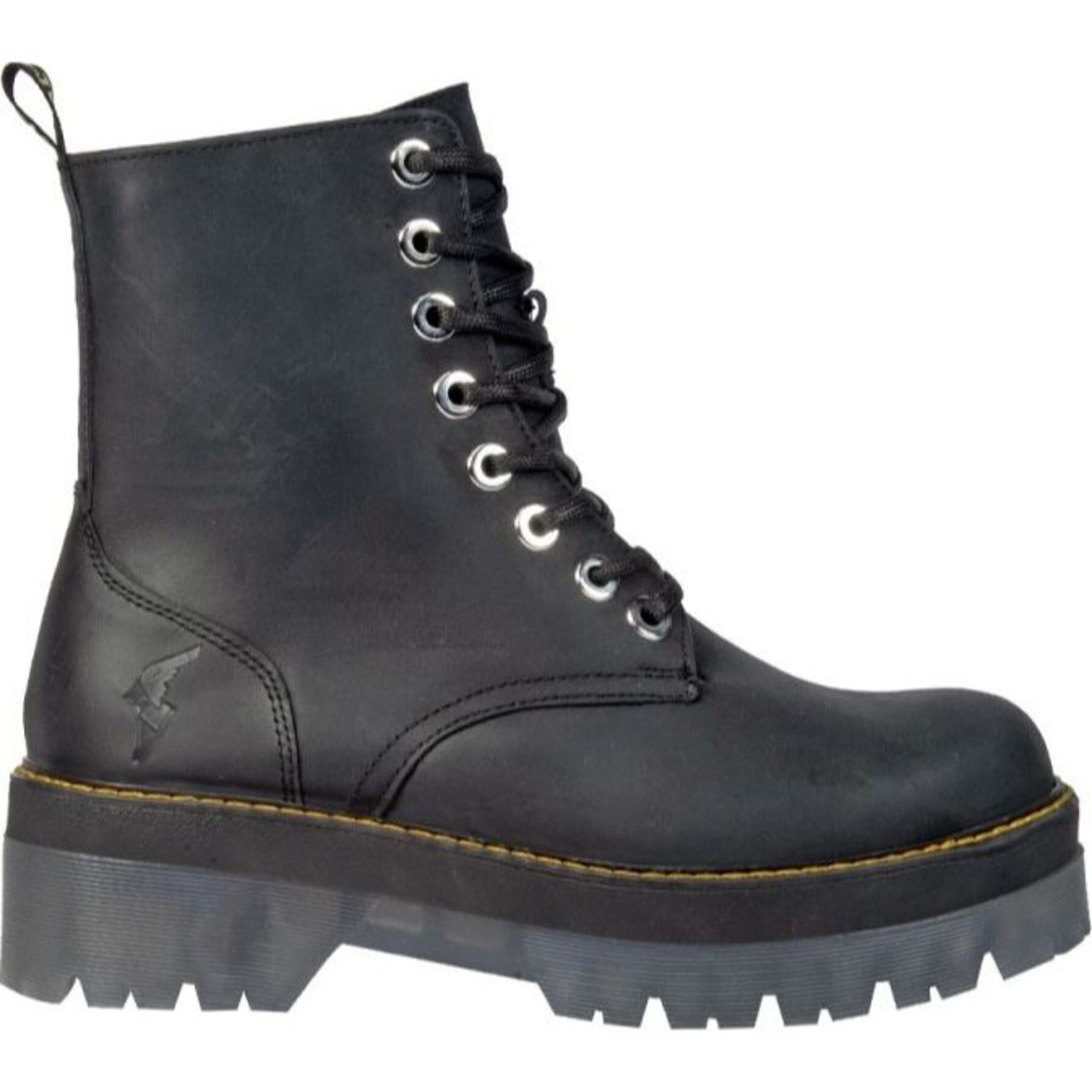 Botas para mujer, estilo militar, con cordones y suela track, acabado graso, marca Goodyear, color negro, mod. 1178943