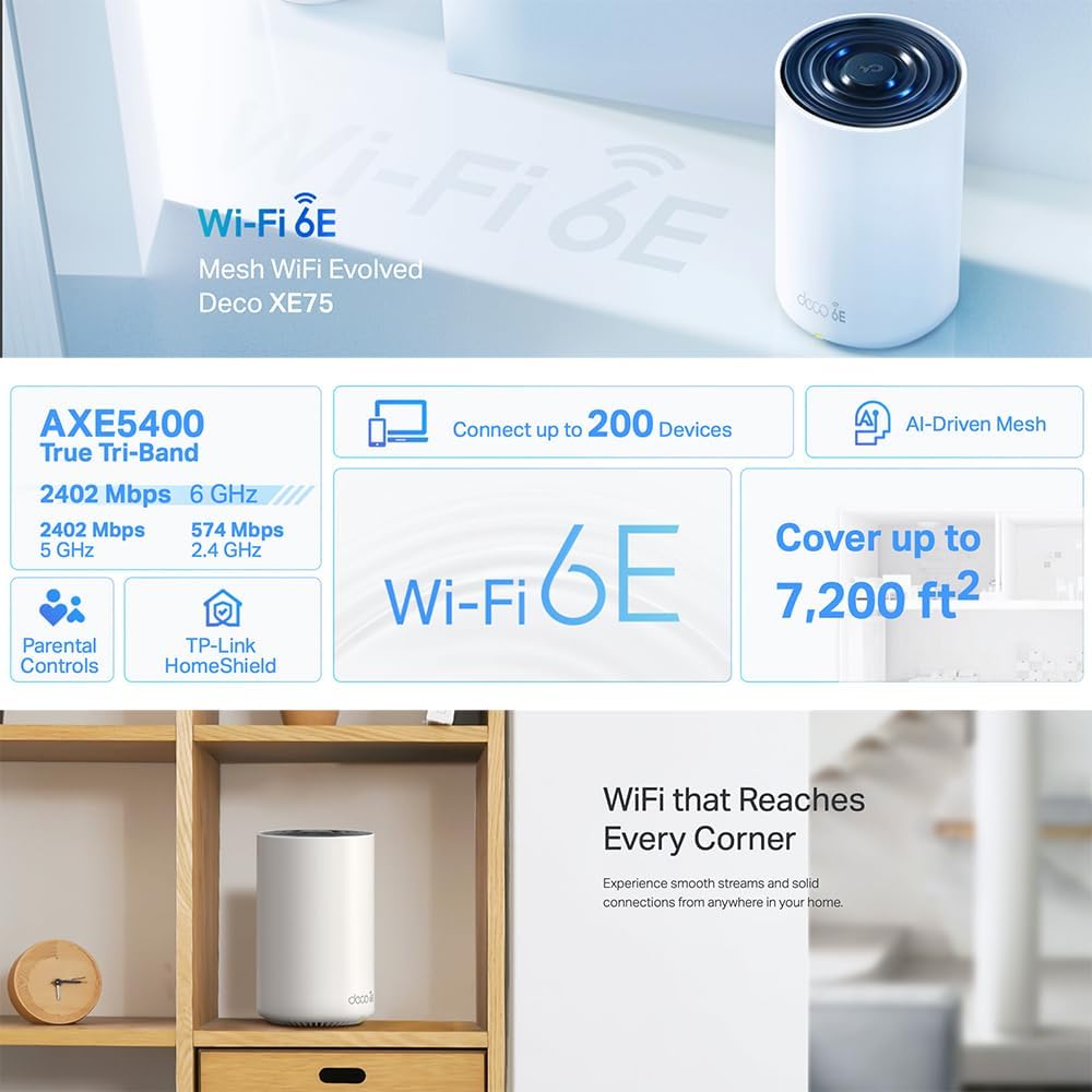 Kit Router Deco XE75 Tp-Link Triple Banda AX5400 Wi-Fi 6E Mesh 3 Pack